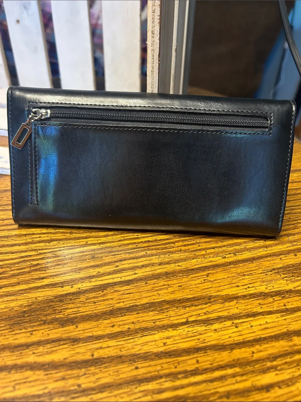 Guess Black Leather Clutch Wallet with Silver Bar Detail